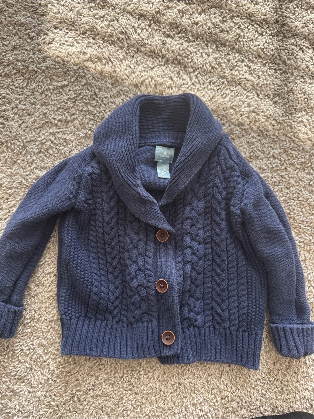 Baby Gap Shawl Collar Cable Knit Cardigan Jacket - Navy 6-12M